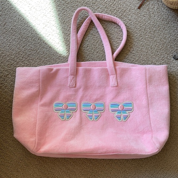 Stoney Clover Lane Handbags - Stoney Clover Lane Terry Cloth pink tote with bows
